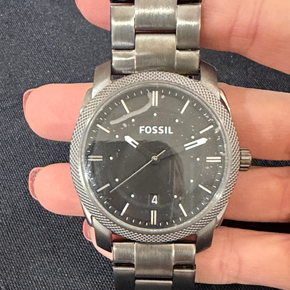 Fossil Men's Black Dial Silver Watch